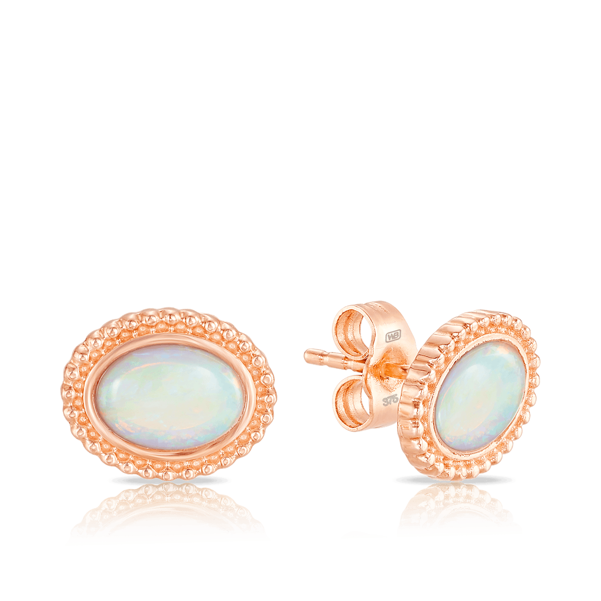 White Opal Stud Earrings in 9ct Rose Gold - Wallace Bishop