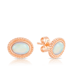 White Opal Stud Earrings in 9ct Rose Gold - Wallace Bishop