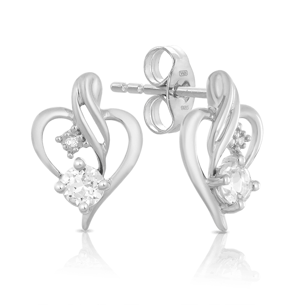 White Topaz & Diamond Heart Earrings in Sterling Silver - Wallace Bishop