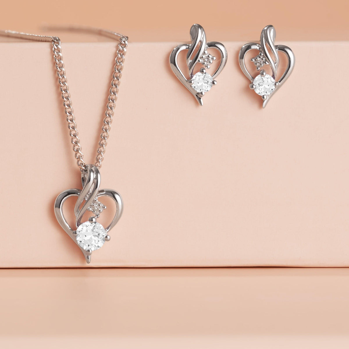 White Topaz & Diamond Heart Earrings in Sterling Silver - Wallace Bishop