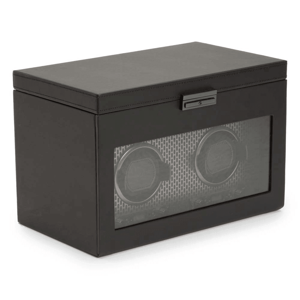 WOLF Axis Black Leather Double Automatic Watch Winder with Storage - Wallace Bishop