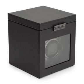 WOLF Axis Black Leather Single Automatic Watch Winder with Storage - Wallace Bishop
