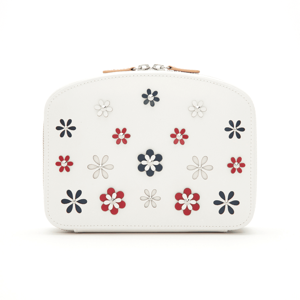 WOLF Blossom White Leather Flower Travel Case - Wallace Bishop