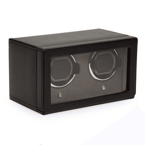 WOLF Cub Black Leather Double Automatic Watch Winder with Cover - Wallace Bishop