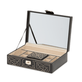 WOLF Marrakesh Black Leather Flat Jewellery Box with Mirror - Wallace Bishop
