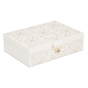 WOLF Marrakesh White Leather & Cream Flat Jewellery Box with Mirror - Wallace Bishop
