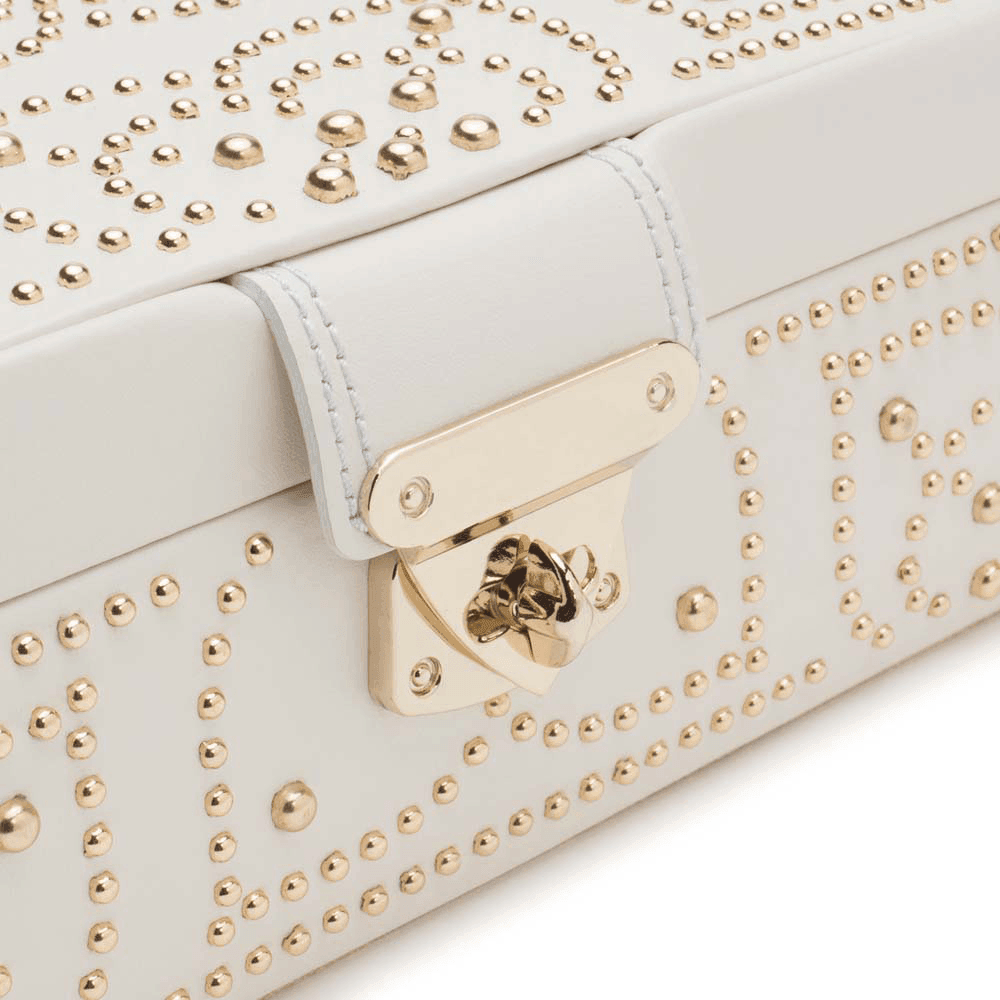 WOLF Marrakesh White Leather & Cream Flat Jewellery Box with Mirror - Wallace Bishop