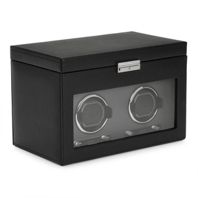 WOLF Viceroy Black Leather Double Automatic Watch Winder with Storage - Wallace Bishop