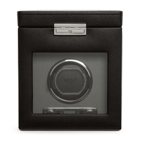WOLF Viceroy Black Leather Single Automatic Watch Winder with Storage - Wallace Bishop