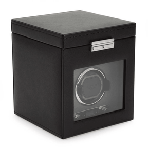 WOLF Viceroy Black Leather Single Automatic Watch Winder with Storage - Wallace Bishop