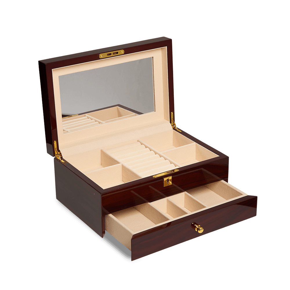 Wooden Jewellery Box in High-Gloss Walnut Finish