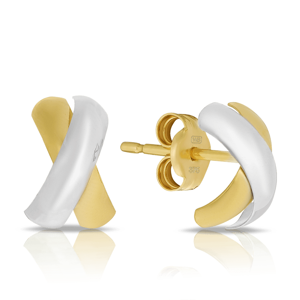 XOV Stud Earrings in 9ct Yellow & White Gold - Wallace Bishop