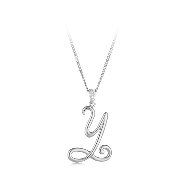 'Y' Initial Diamond Pendant in Sterling Silver - Wallace Bishop