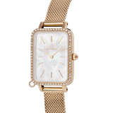 Daniel Wellington Watch with a Gold Mesh Band and Rectangle Rose Gold Case