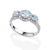 Bluebird of Happiness® Aquamarine and Diamond Halo Trilogy Ring in 9ct White Gold - Wallace Bishop