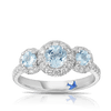 Bluebird of Happiness® Aquamarine and Diamond Halo Trilogy Ring in 9ct White Gold - Wallace Bishop