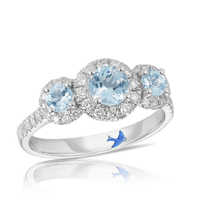 Bluebird of Happiness® Aquamarine and Diamond Halo Trilogy Ring in 9ct White Gold - Wallace Bishop
