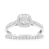 Round Brilliant Cut Diamond Halo Bridal Set Rings in 18ct White Gold - Wallace Bishop