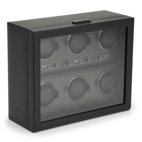 WOLF Axis Black Leather 6 Piece Automatic Watch Winder - Wallace Bishop