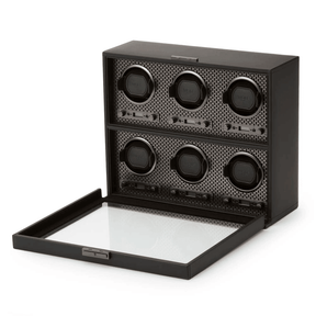 WOLF Axis Black Leather 6 Piece Automatic Watch Winder - Wallace Bishop