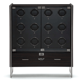 WOLF Regent Timber & Glass 12 Piece Cabinet Automatic Watch Winder with Locks & Storage - Wallace Bishop